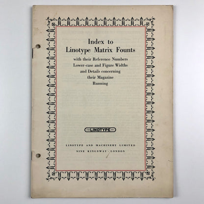 Index to Linotype Matrix Founts | Linotype, London booklet 1975