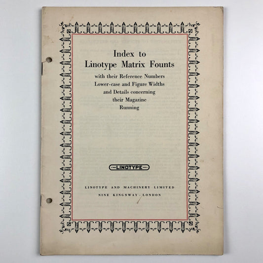 Index to Linotype Matrix Founts | Linotype, London booklet 1975