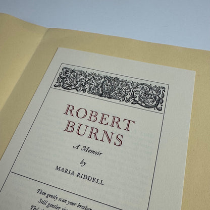 Prospectus for Robert Burns A Memoir by Maria Riddell. The Signet Press, 1966