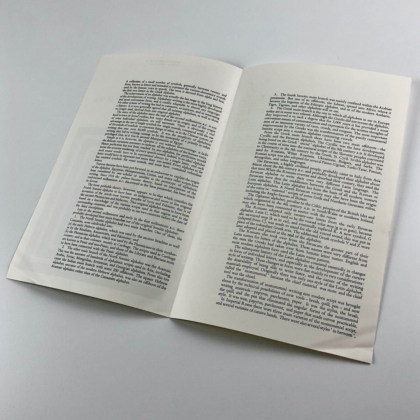 Leaflet History and Development of the Alphabet Brighton College of Art Printing Dept, undated