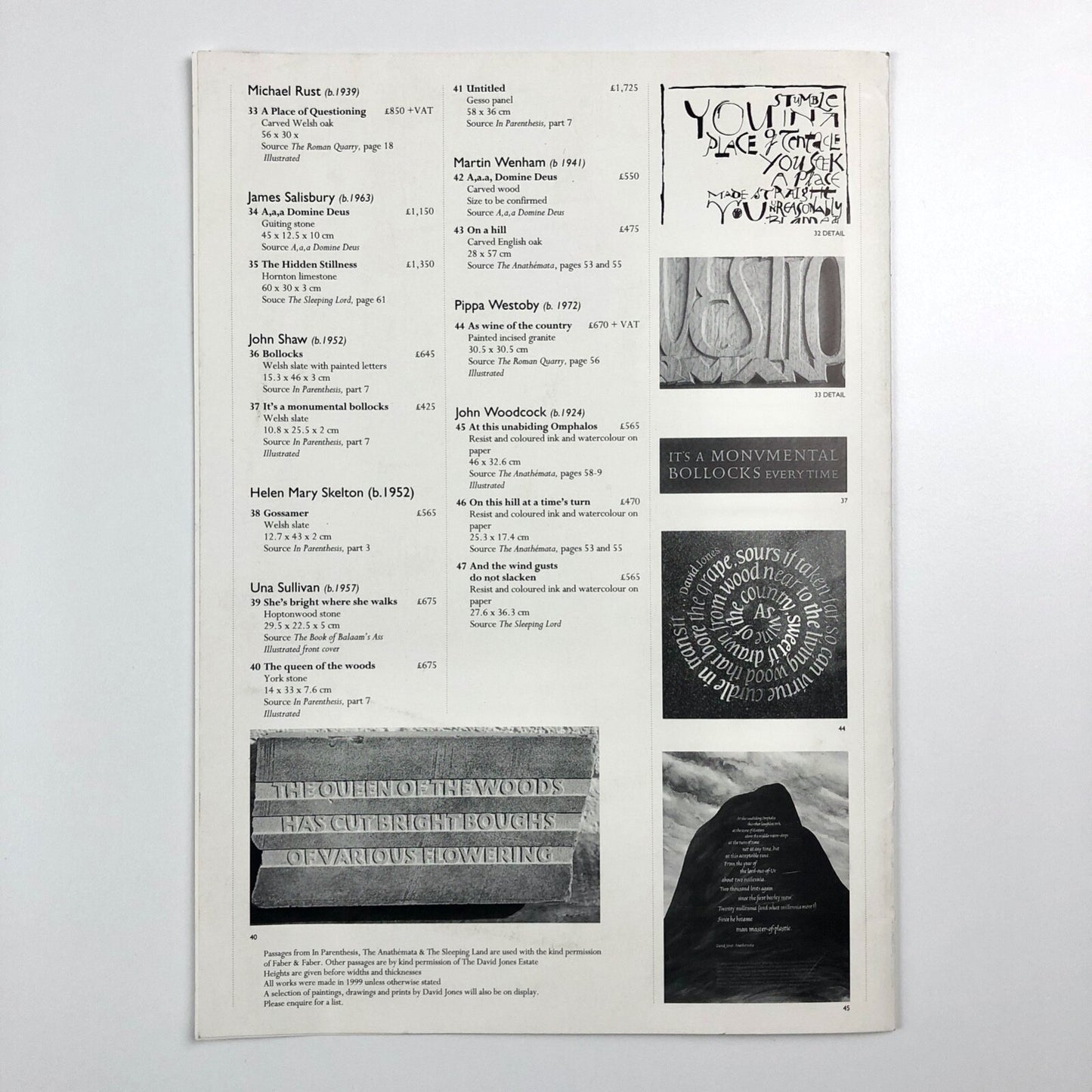 David Jones 1895-1974. Painter - Poet. An interpretation of poetry and writing by thirty contemporary lettering artists | Wolseley Fine Arts 1999