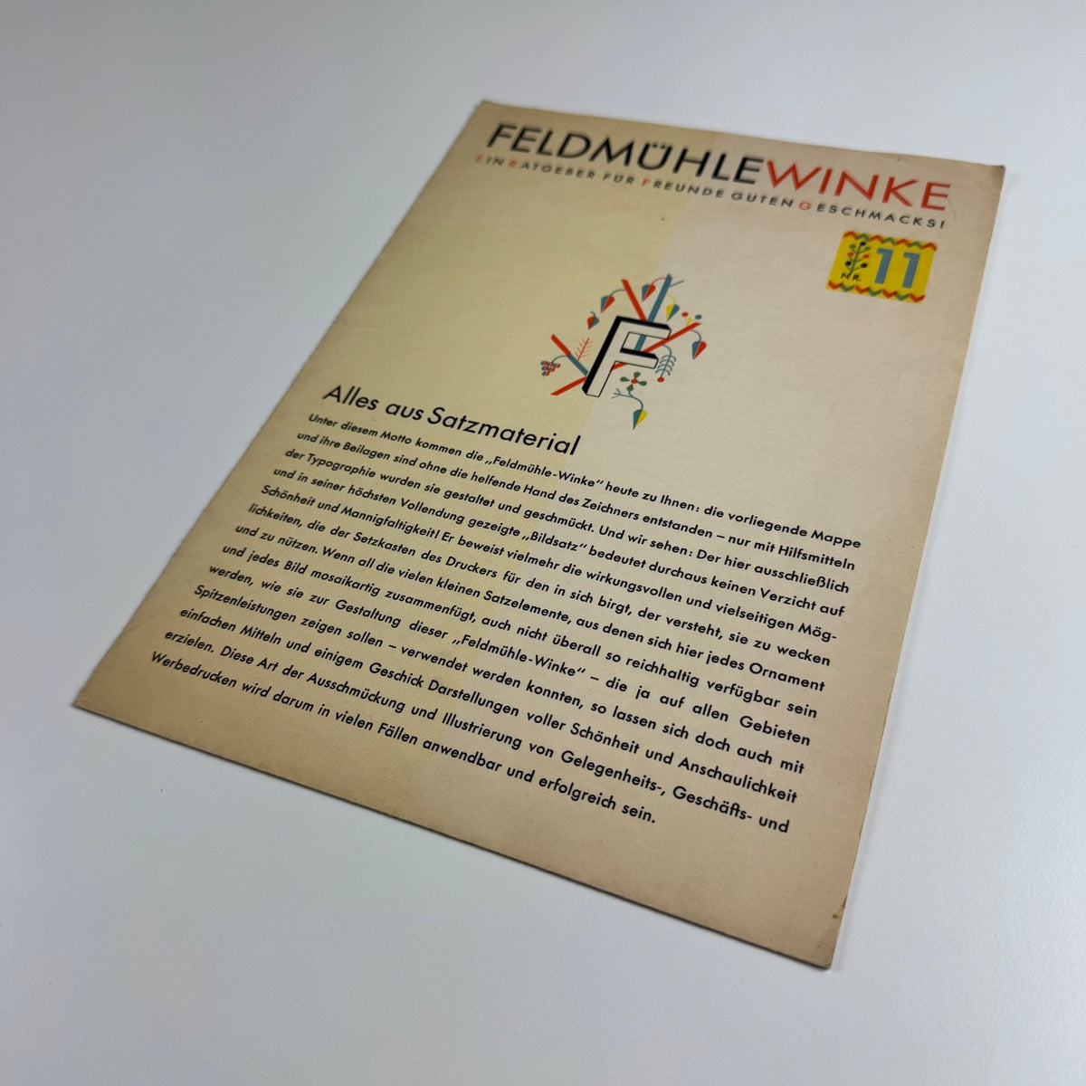 Brochure for German paper-maker. Feldmühlewinke No. 11 1930s