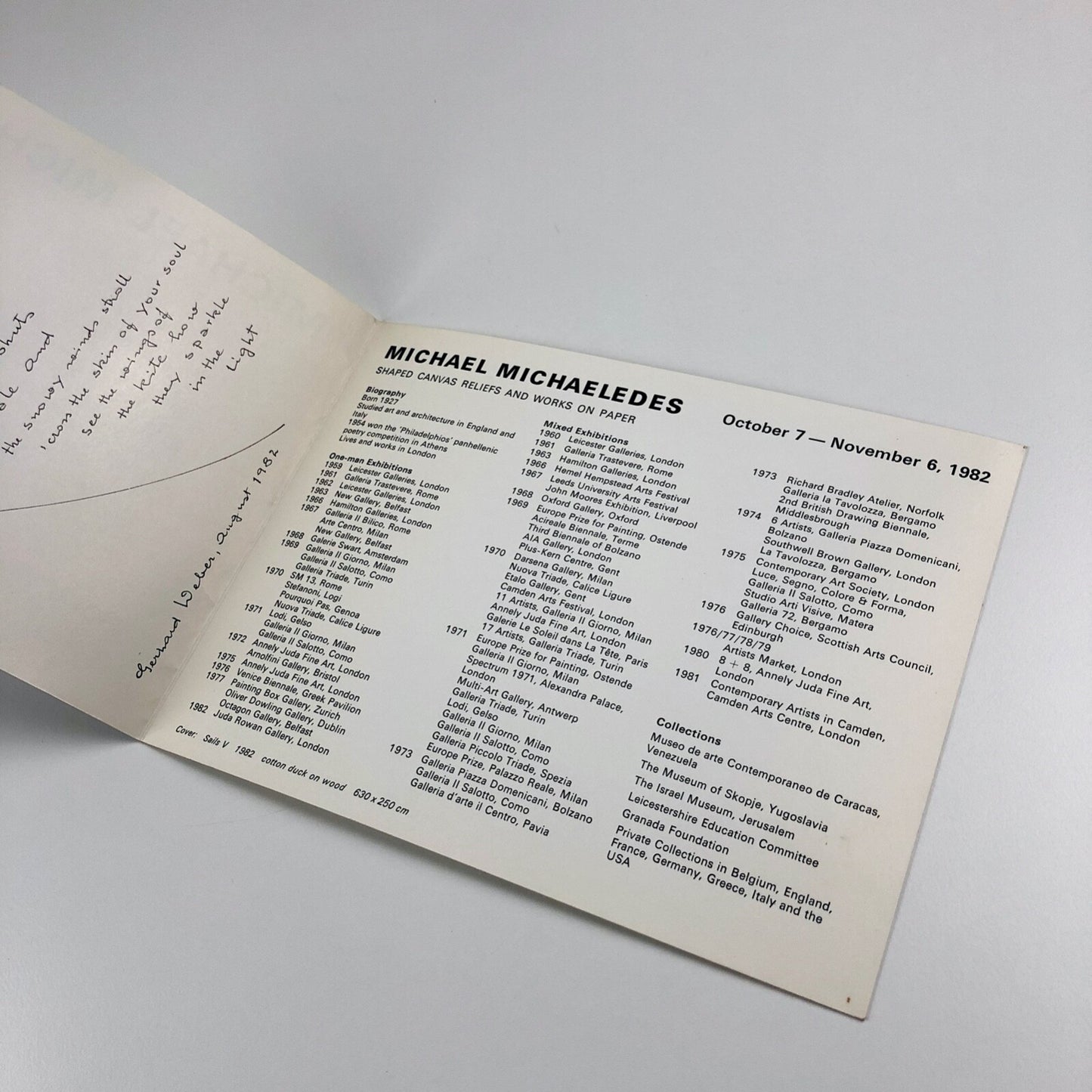 Michael Michaeledes folding card Juda Rowan Gallery | 1982 exhibition