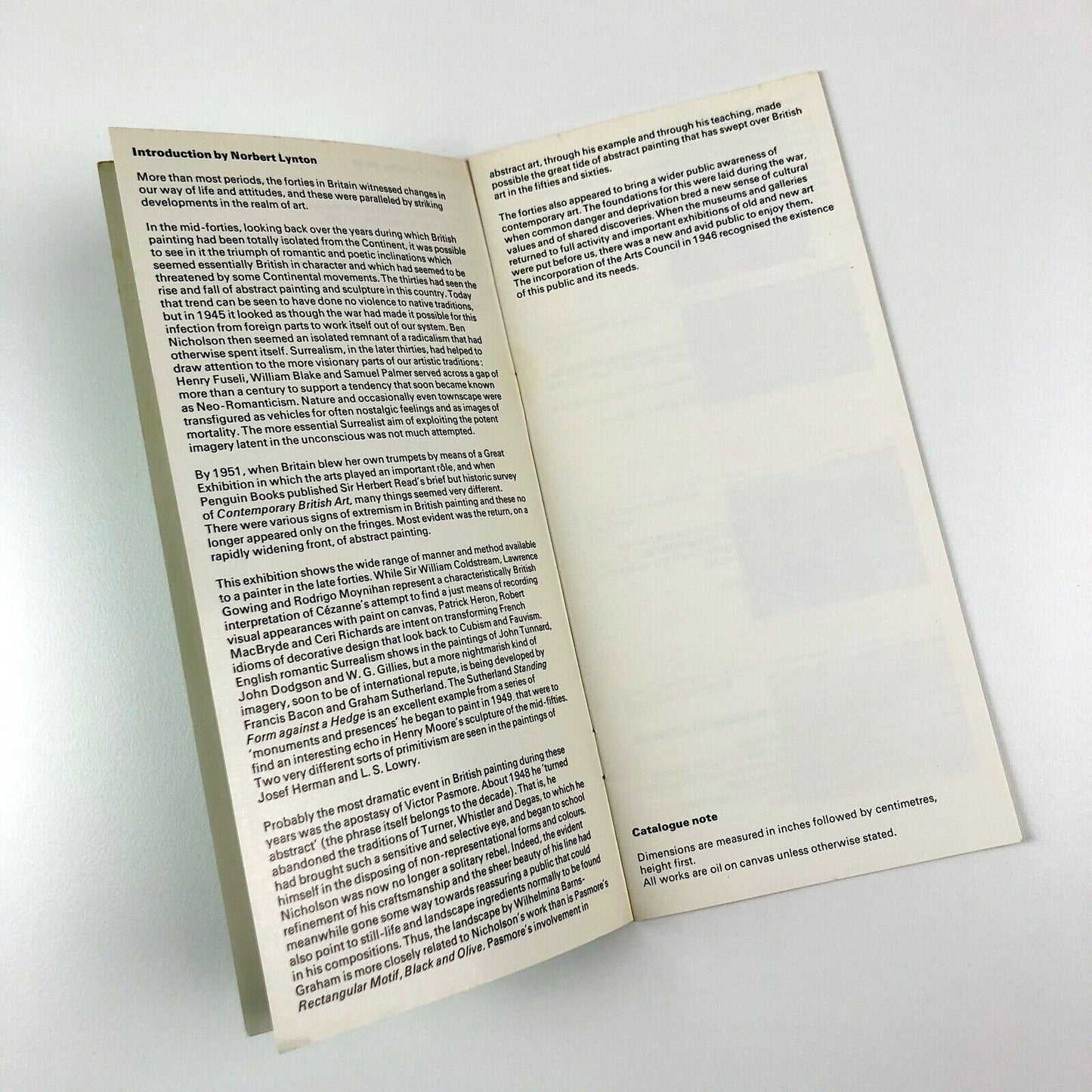 British Painting 40-49 exhibition catalogue | Arts Council, 1966 intro Norbert Lynton | catalogue design Gordon House