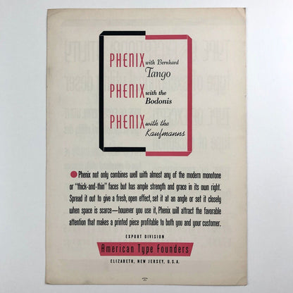 Phenix Condensed Gothic | American Type Founders type specimen leaflet | Undated