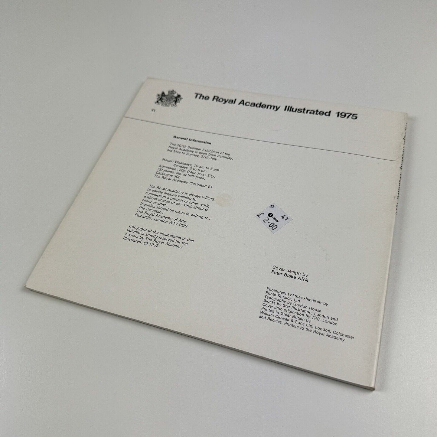 The Royal Academy Illustrated 1975 207th Summer Exhibition | cover Peter Blake | typography Gordon House