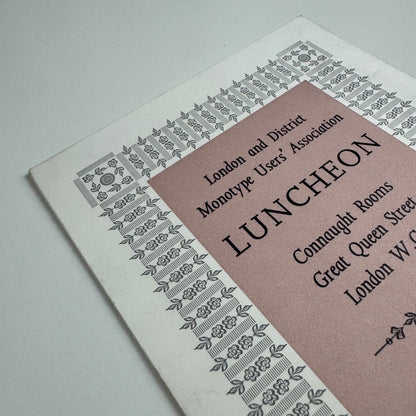Menu for London and District Monotype Users' Association Monotype Joanna