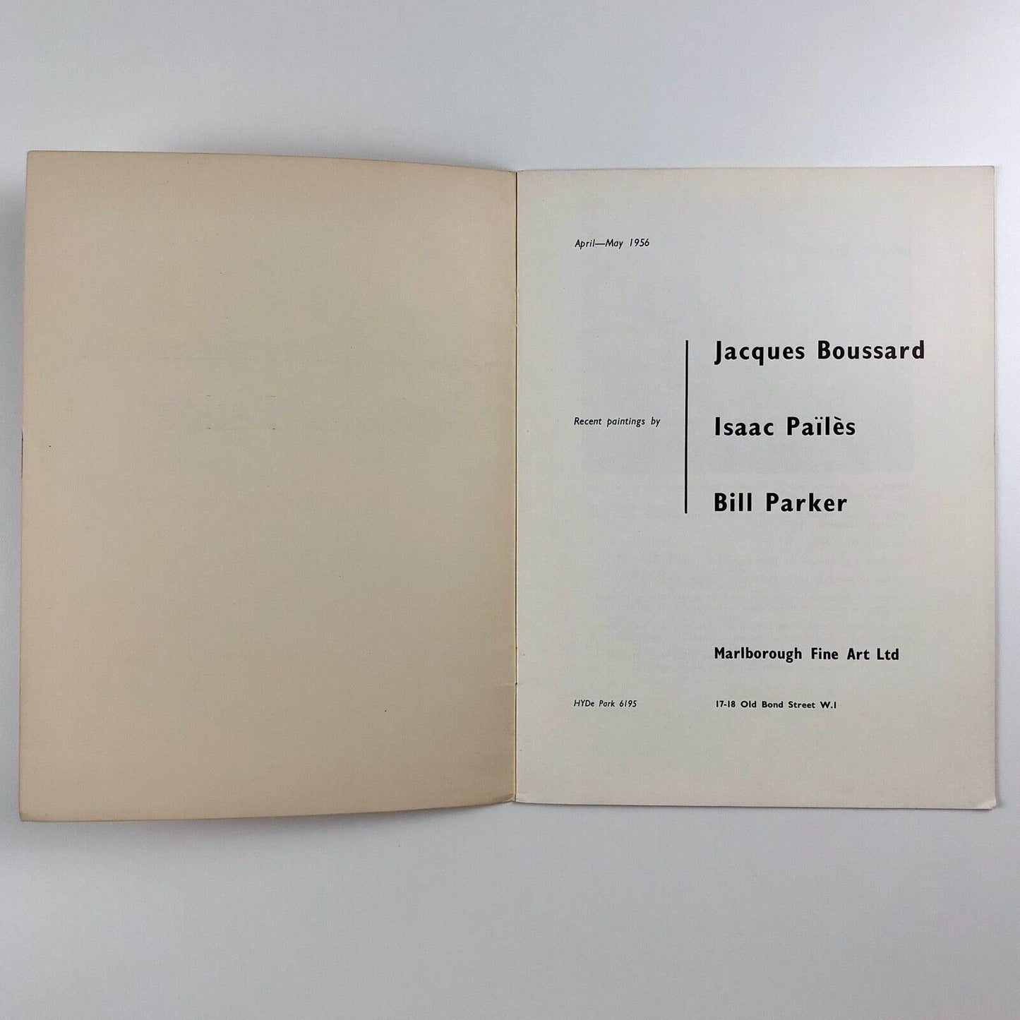 Jacques Boussard / Isaac Païlès / Bill Barker | Marlborough catalogue, 1956