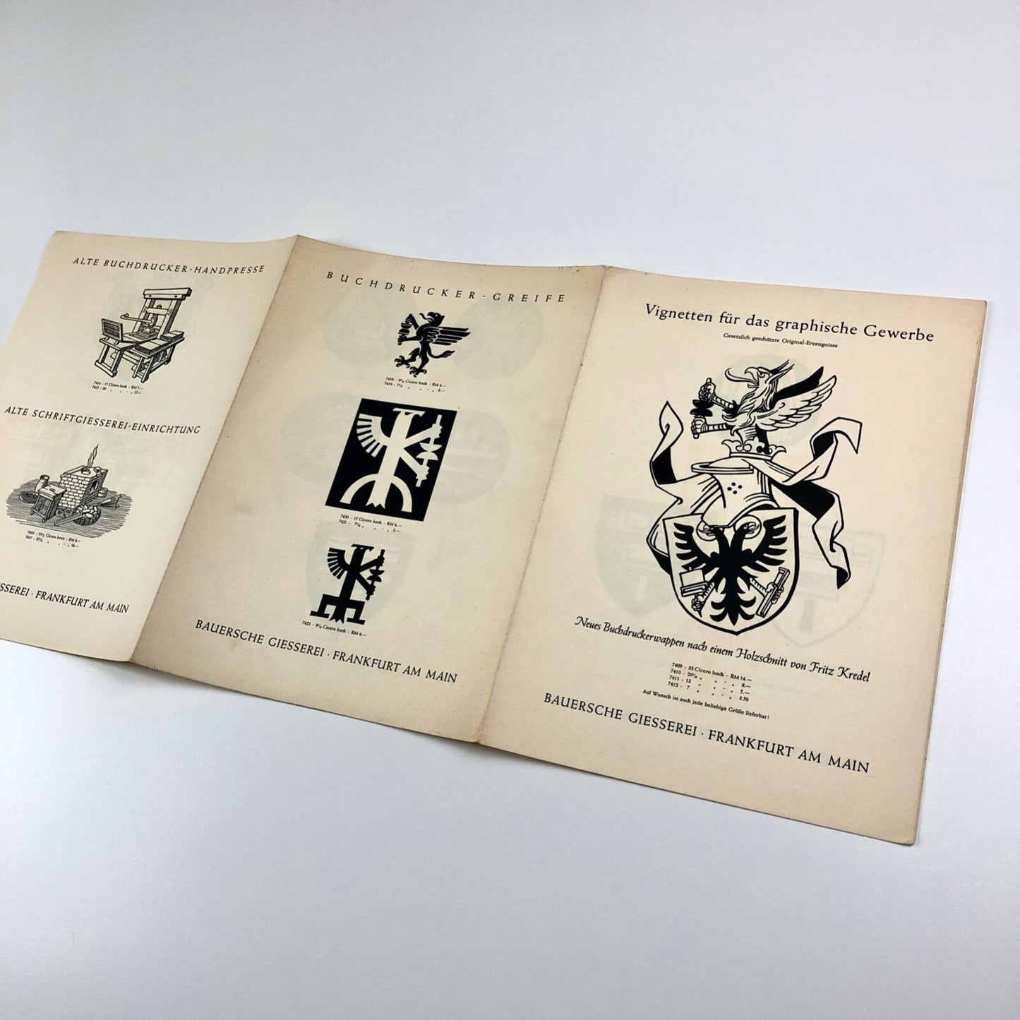 Vignetten für graphische Gewerbe | Bauersche Giesserei | Berthold Wolpe, Fritz Krede | Folder with four inserts