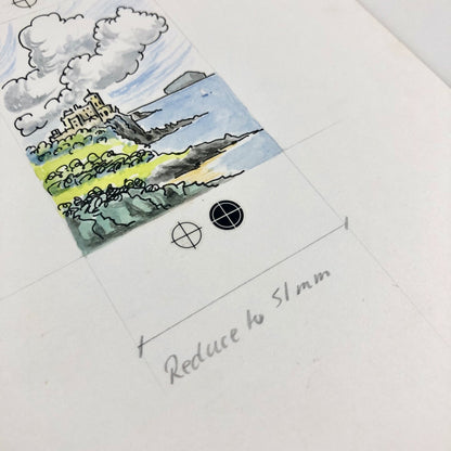 Artwork for Royal Mail – Culzean Castle and Ailsa Craig | Design by Ruari McLean Associates | Produced in 1976