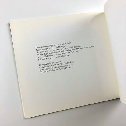 Artists' Sketchbooks. Matthew Marks, New York. With essay by Guy Davenport | Printed by The Grenfell Press, 1991