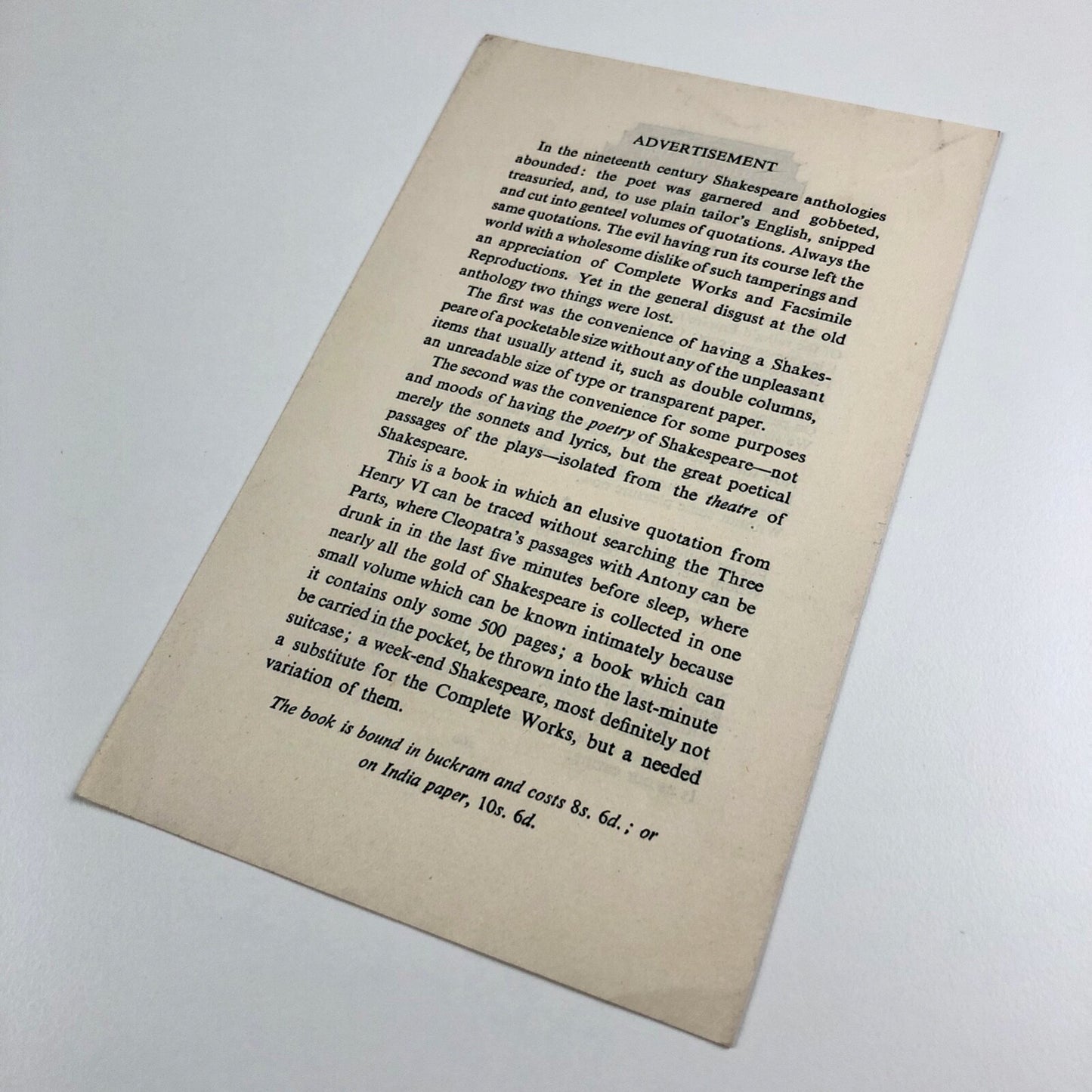 The Shakespeare Anthology leaflet/prospectus | The Nonesuch Press, undated