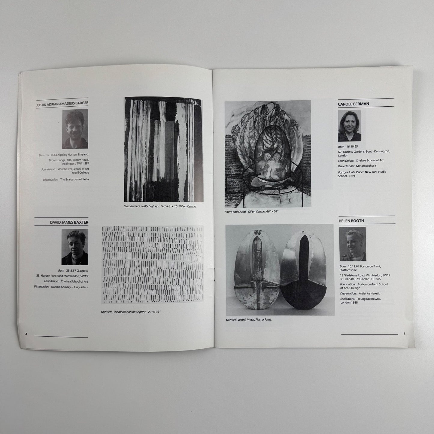 Catalogue students Fine Art 1989. Painting Sculpture. Wimbledon School of Art