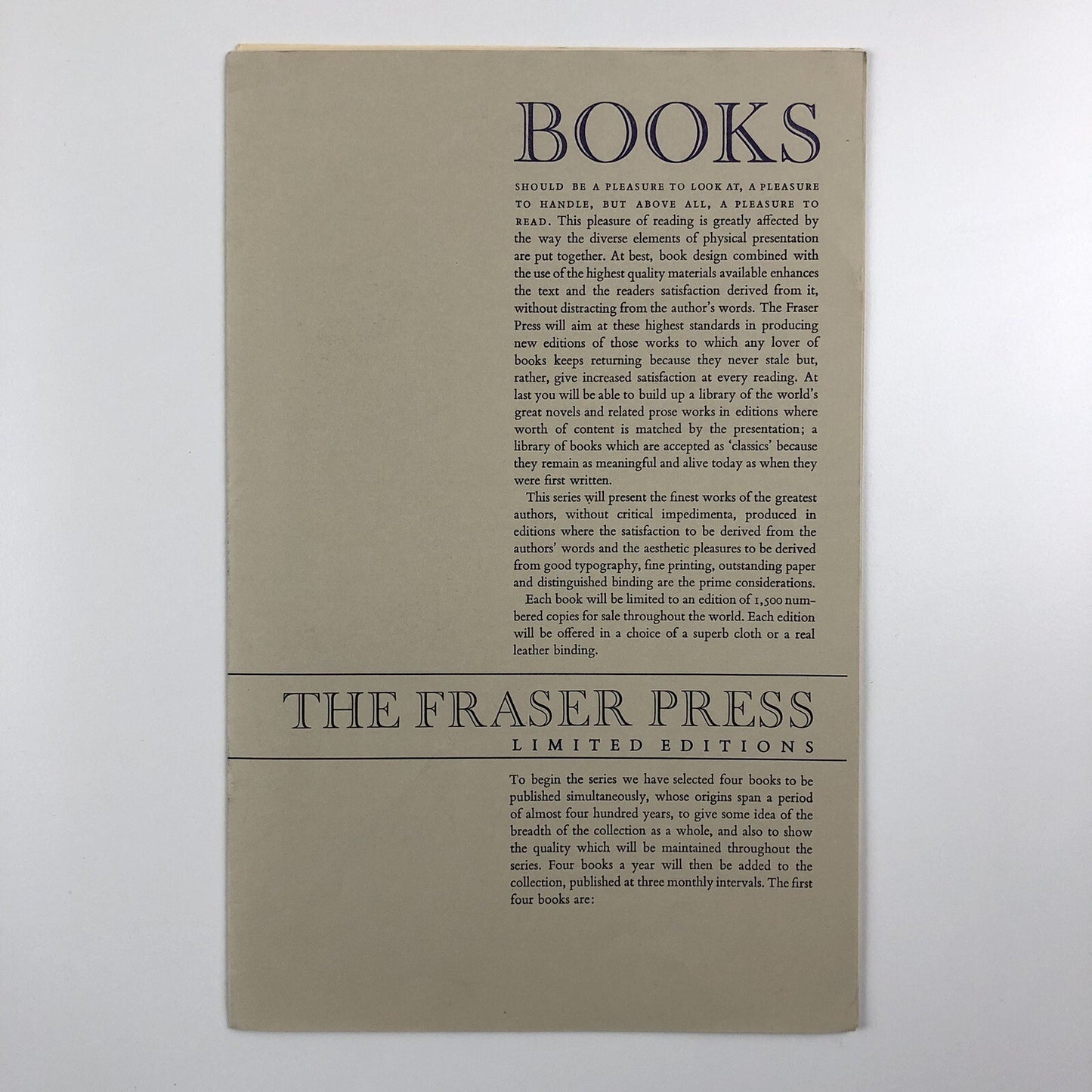 The Fraser Press Limited Editions | Gordon Fraser | Folder and inserts, c1970