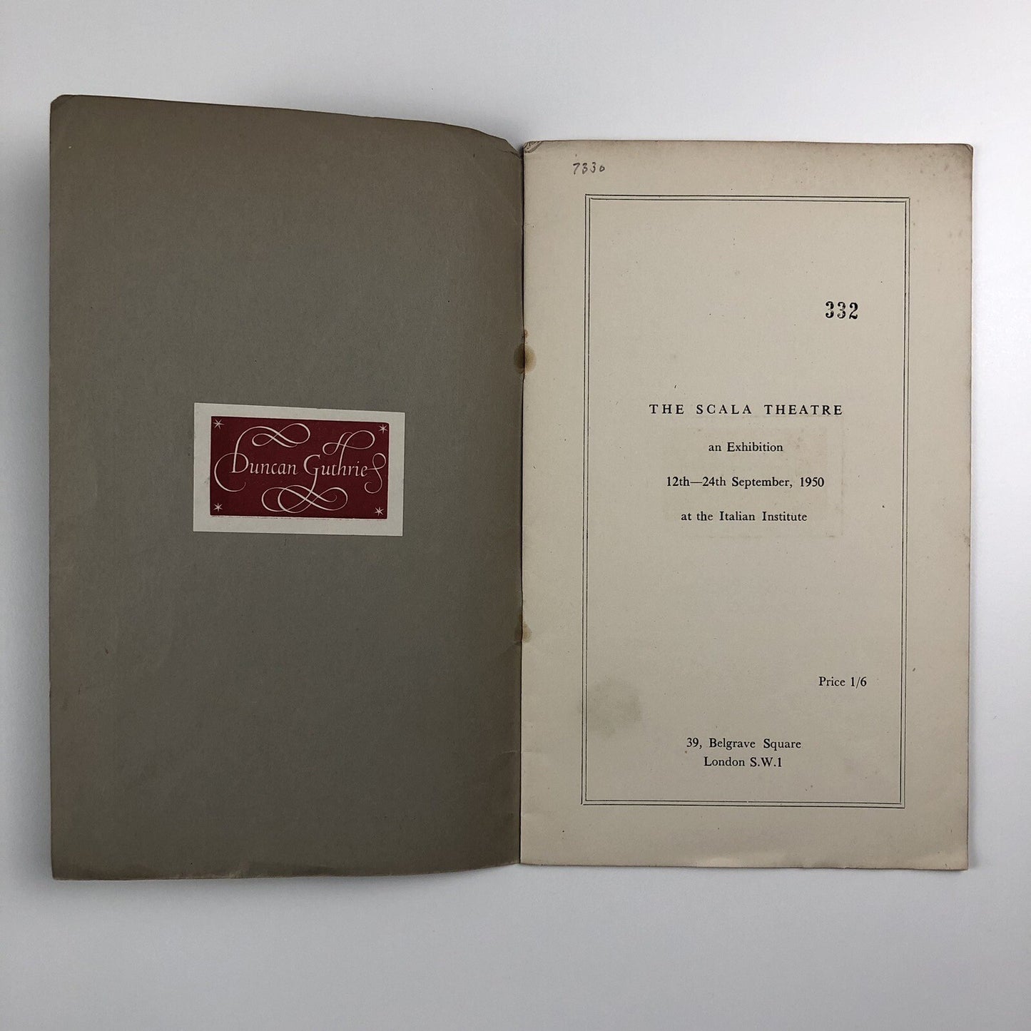 The Scala Theatre – An Exhibition Held at The Italian Institute | 1950 catalogue, Duncan Guthrie