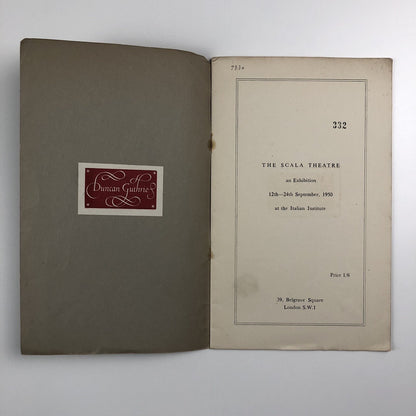 The Scala Theatre – An Exhibition Held at The Italian Institute | 1950 catalogue, Duncan Guthrie