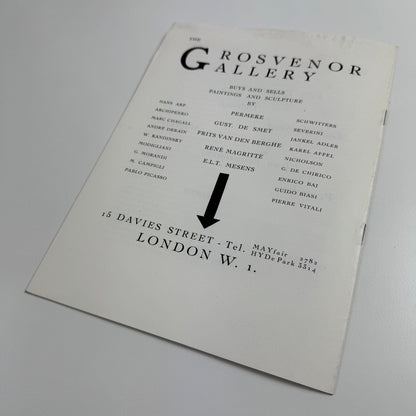 Leaflet Vijk Belgische Schilders uit Londen (Five Belgium painters) Maurice Jadot, Lucette Heseux, J. Kervyn de Meerendré, Marcelle van Caillie | Mesens 1961