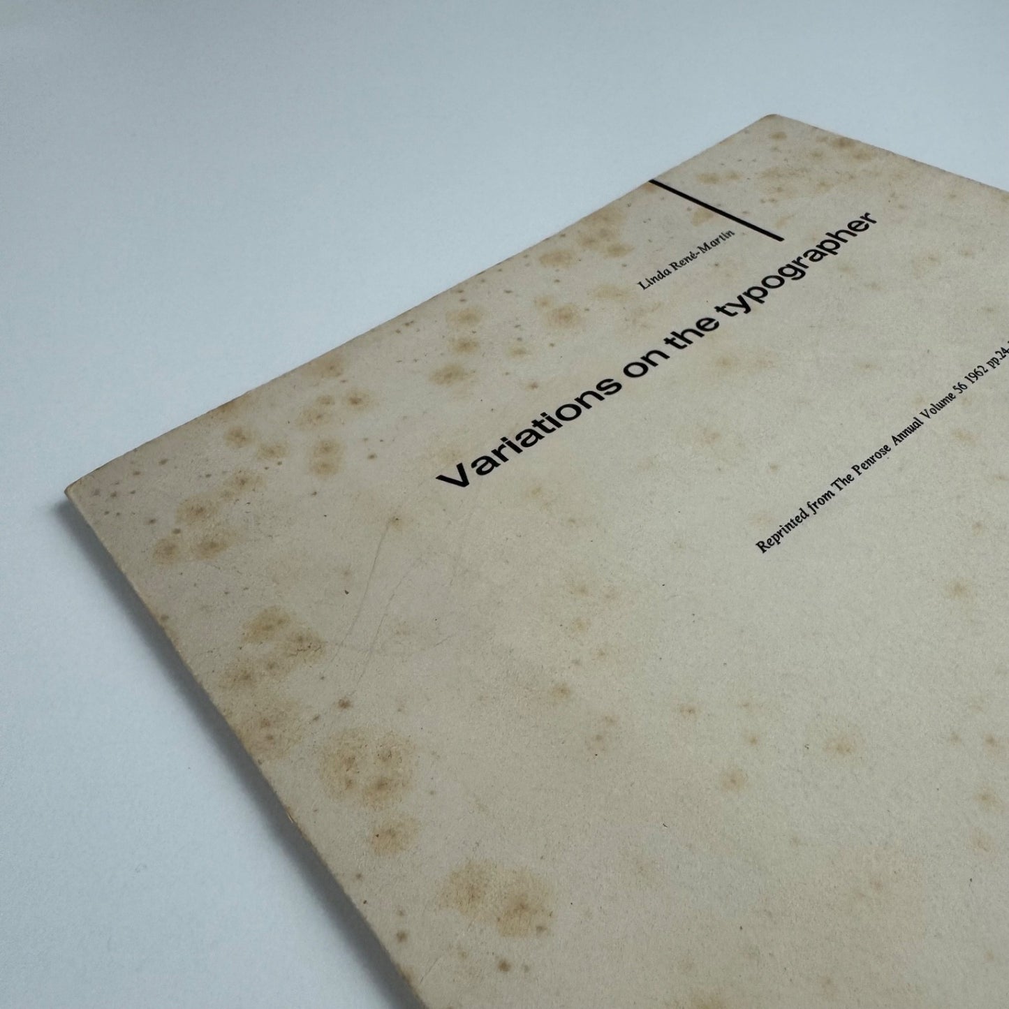 Variations on the typographer by Linda René-Martin Penrose Annual offprint 1962 signed by author