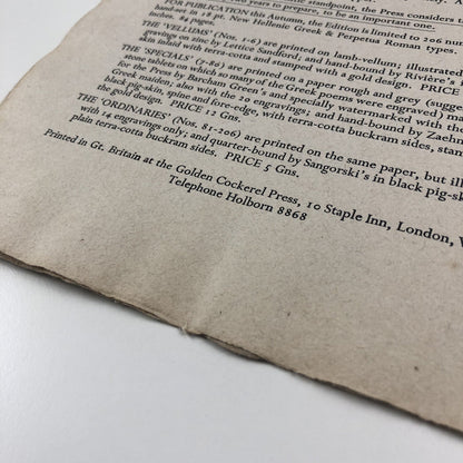 Prospectus: Greek Anthology | The Golden Cockerel Press, Lettice Sandford 1937