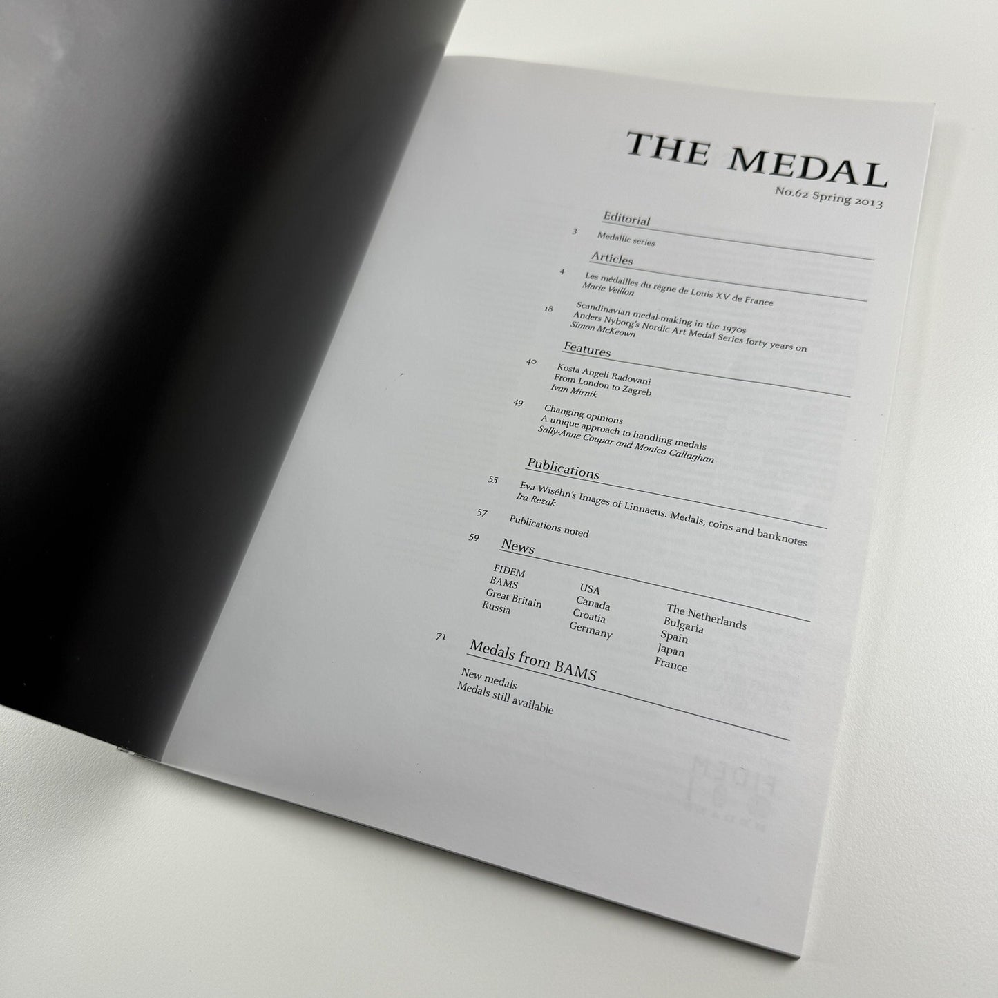 The Medal. British Art Medal Society BAMS journal. Issue No. 62, Spring 2013