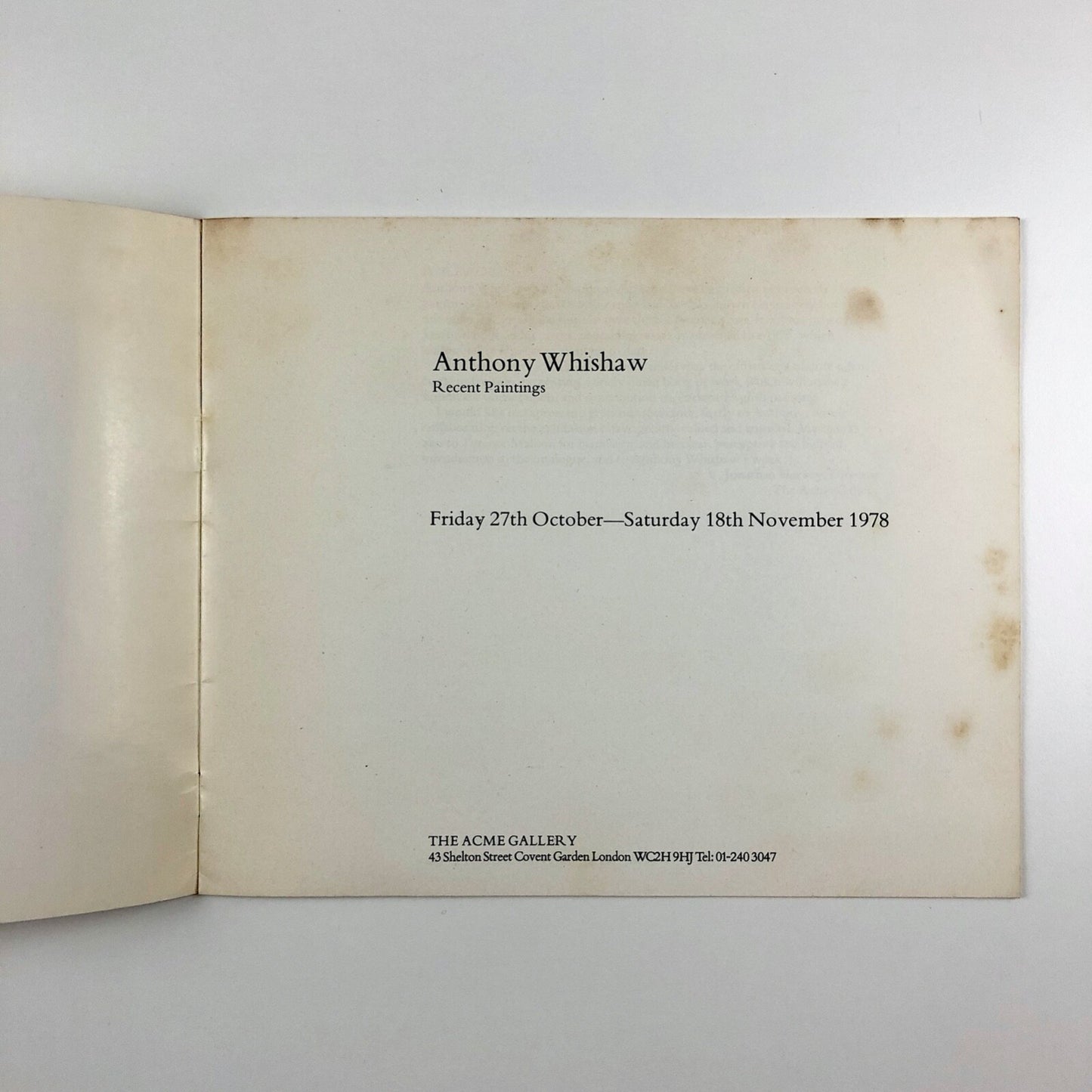 Anthony Wishaw. Recent Paintings | The Acme Gallery, 1978 catalogue