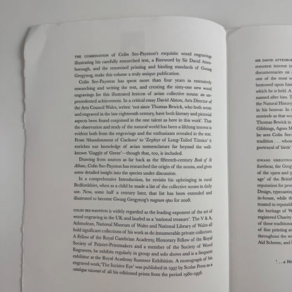 Leaflet for 'Of a Feather' by Colin See-Paynton | Gwasg Gregynog, 2008