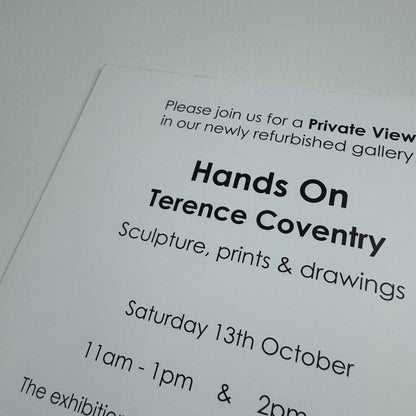 Private view invitation for Hands On Terence Coventry | Gallery Pangolin, c.2012