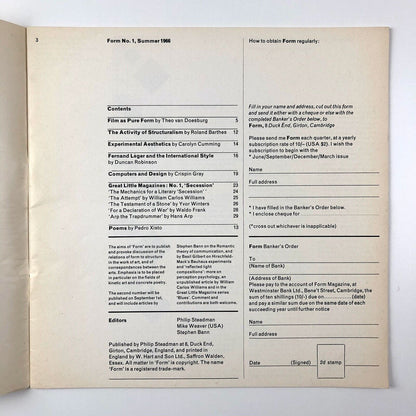 Form magazine – issues 1 to 7 | Philip Steadman Stephen Bann Sep 1966 - Mar 1968