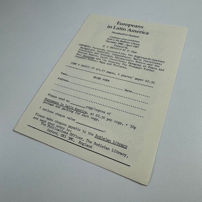 Leaflet to promote Europeans in Latin America Humboldt to Hudson |  Bodleian Library, 1980