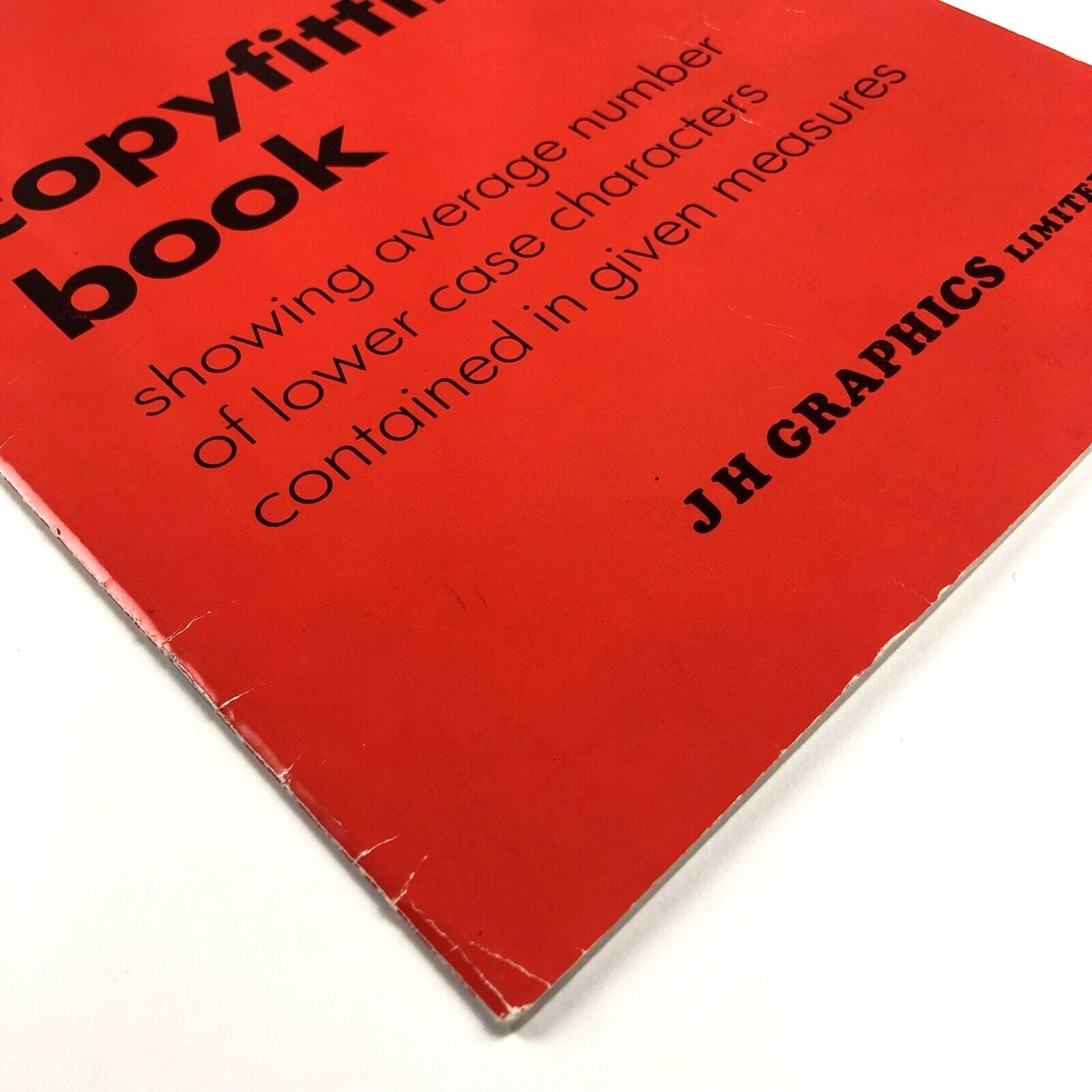 Copyfitting book showing average number of lower case characters contained in given measures | Booklet produced by J.H. Graphics Ltd.