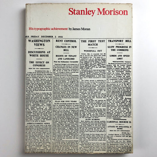 Stanley Morison: His Typographic Achievement by James Moran | Lund Humphries 1971