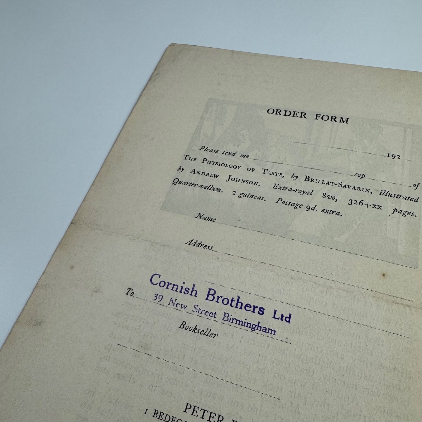 Prospectus for The Physiology of Taste by Brillat-Savarin | Peter Davies, 1925