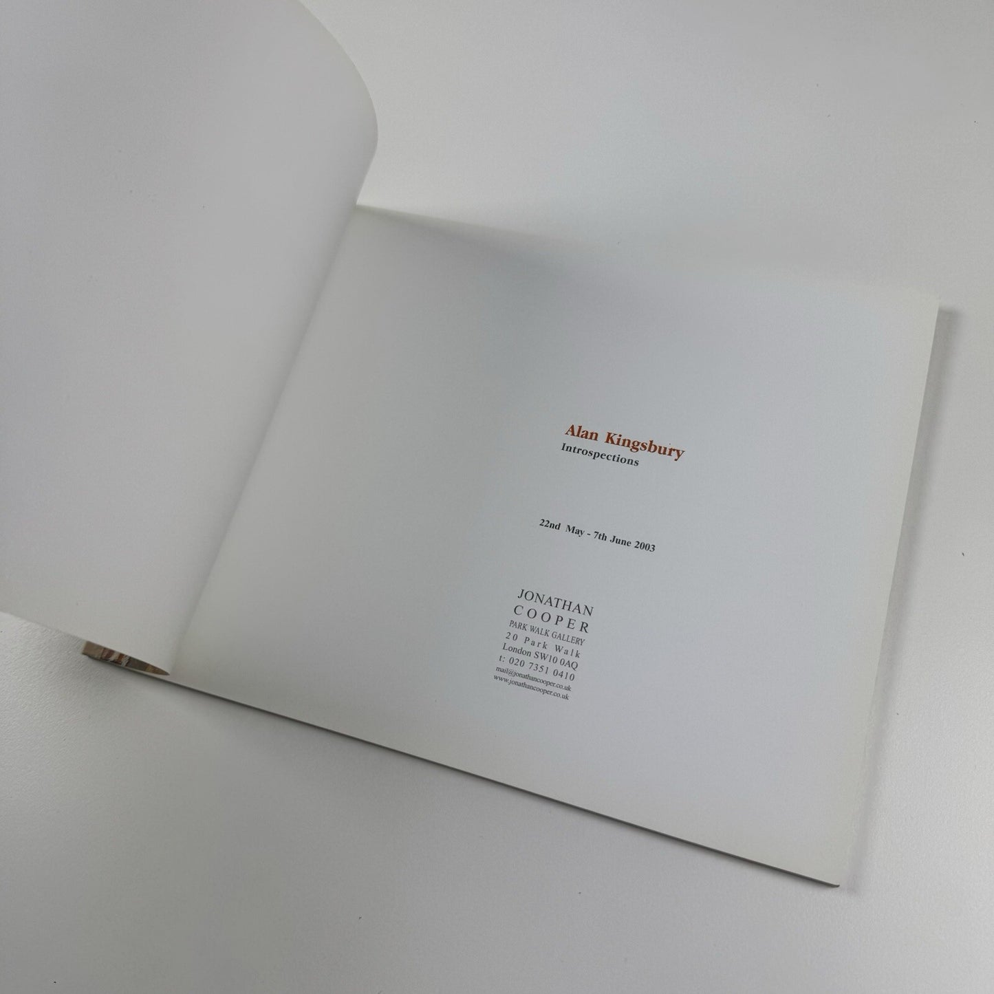 Alan Kingsbury. Introspections | Jonathan Cooper London exhibition catalogue, 2003
