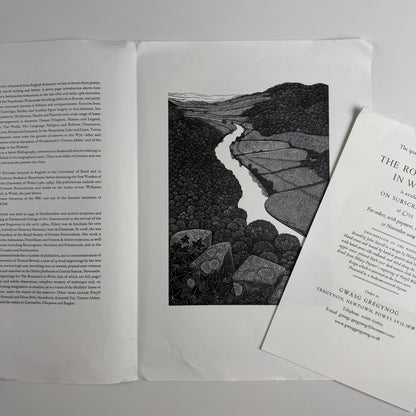 Prospectus for The Romantics in Wales edited by Glyn Tegai Hughes, wood engravings by Hilary Paynter Gregynog 2009