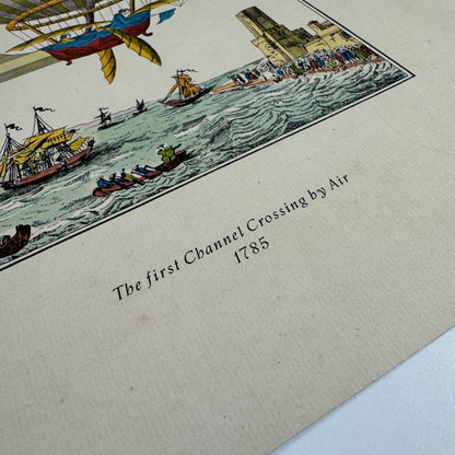 Coloured print hot air balloon The first Channel Crossing by Air | Aerial Press, 1956