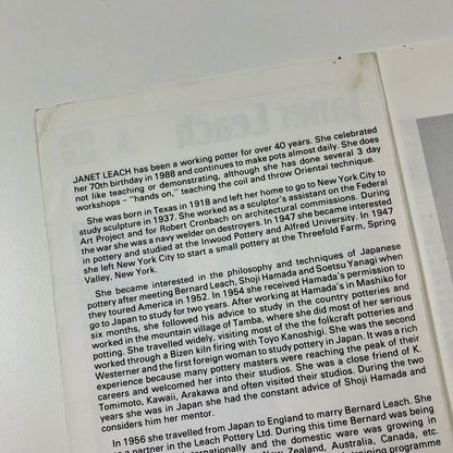 Janet Leach | Brief biography leaflet | Leach Pottery, St. Ives, c.1990s
