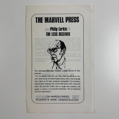 Promotional leaflet for The Marvell Press Philip Larkin The Less Deceived, undated
