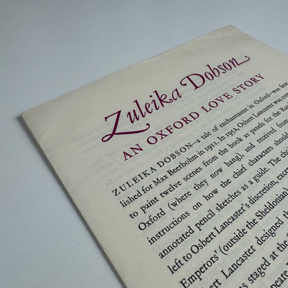 Prospectus for Zulieka Dobson | The Shakespeare Head Press, 1975