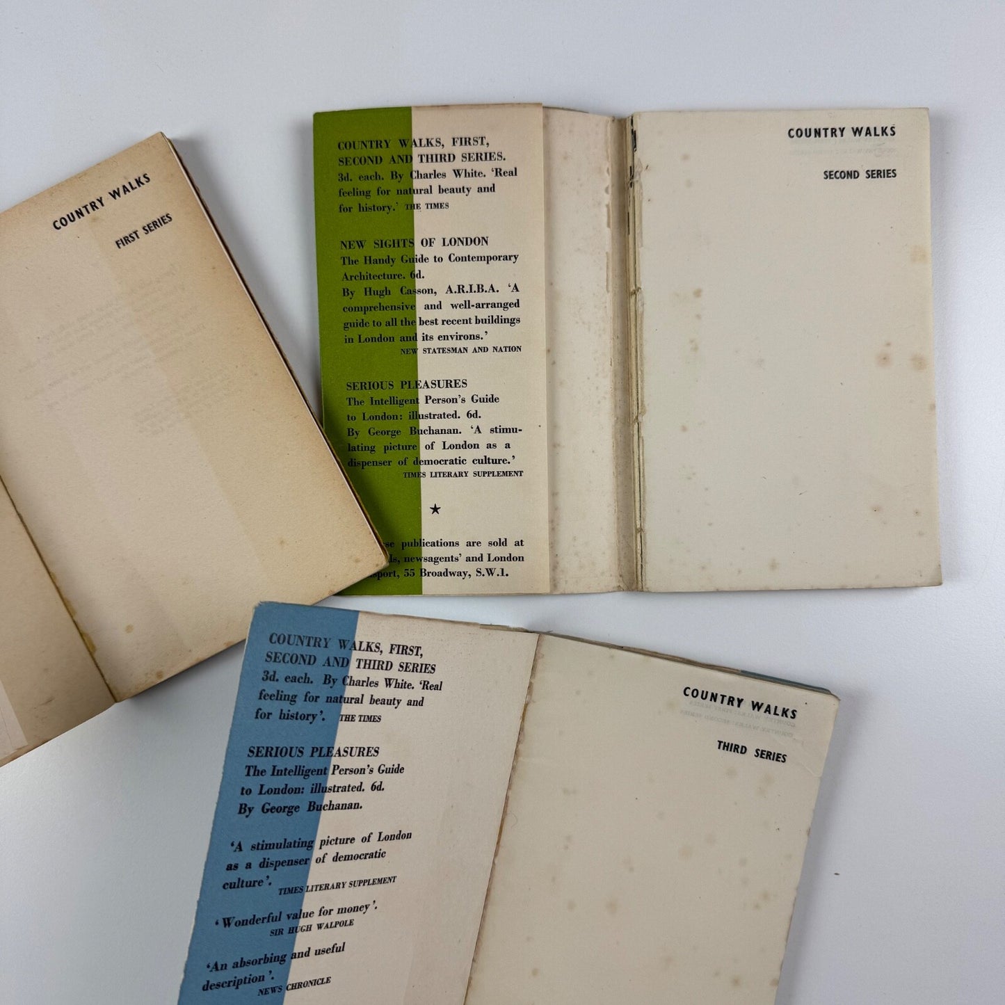 Country Walks London Transport (3 vols) by Charles White. Eric Ravilious woodcuts Vol 1 (1936); Vol 2 (second and revised edition 1938, first published 1936); Vol 3 (second and revised edition 1939, first published 1937)