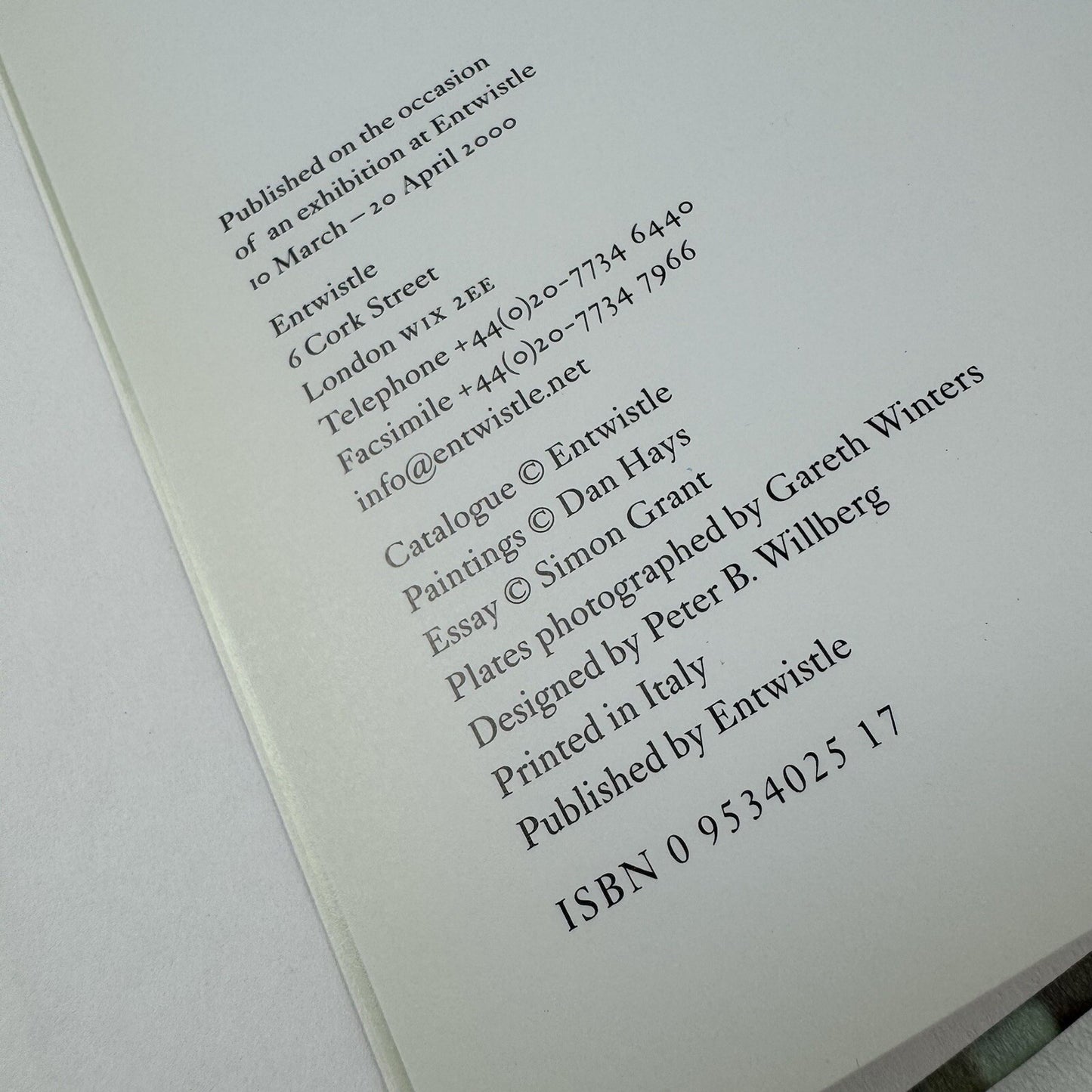 Dan Hays | Entwistle London exhibition catalogue, 2000