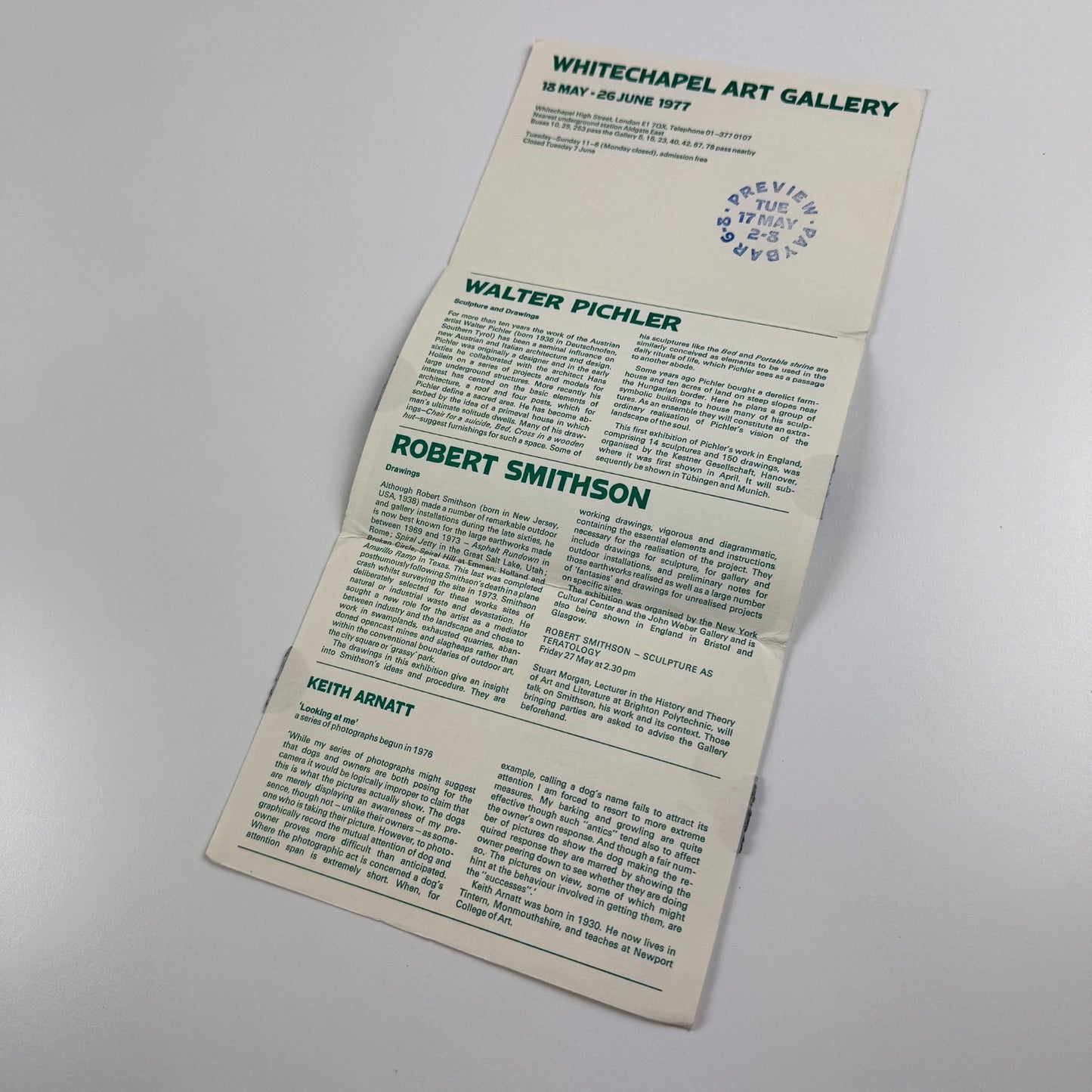 Private View Whitechapel 1977 Walter Pichler, Robert Smithson, Keith Arnatt