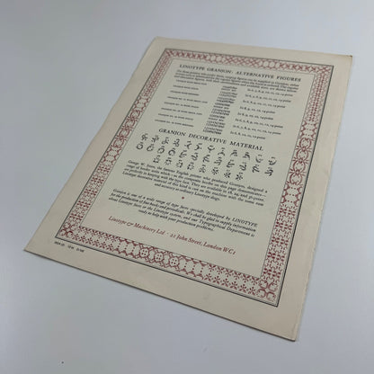 Type specimen sheet: A specimen of a classic book face Linotype Granjon Old Face, 1963