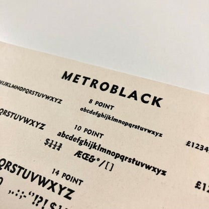 Metroblack / Times Heading Bold Condensed | 2-page type specimen card | William Addison Dwiggins
