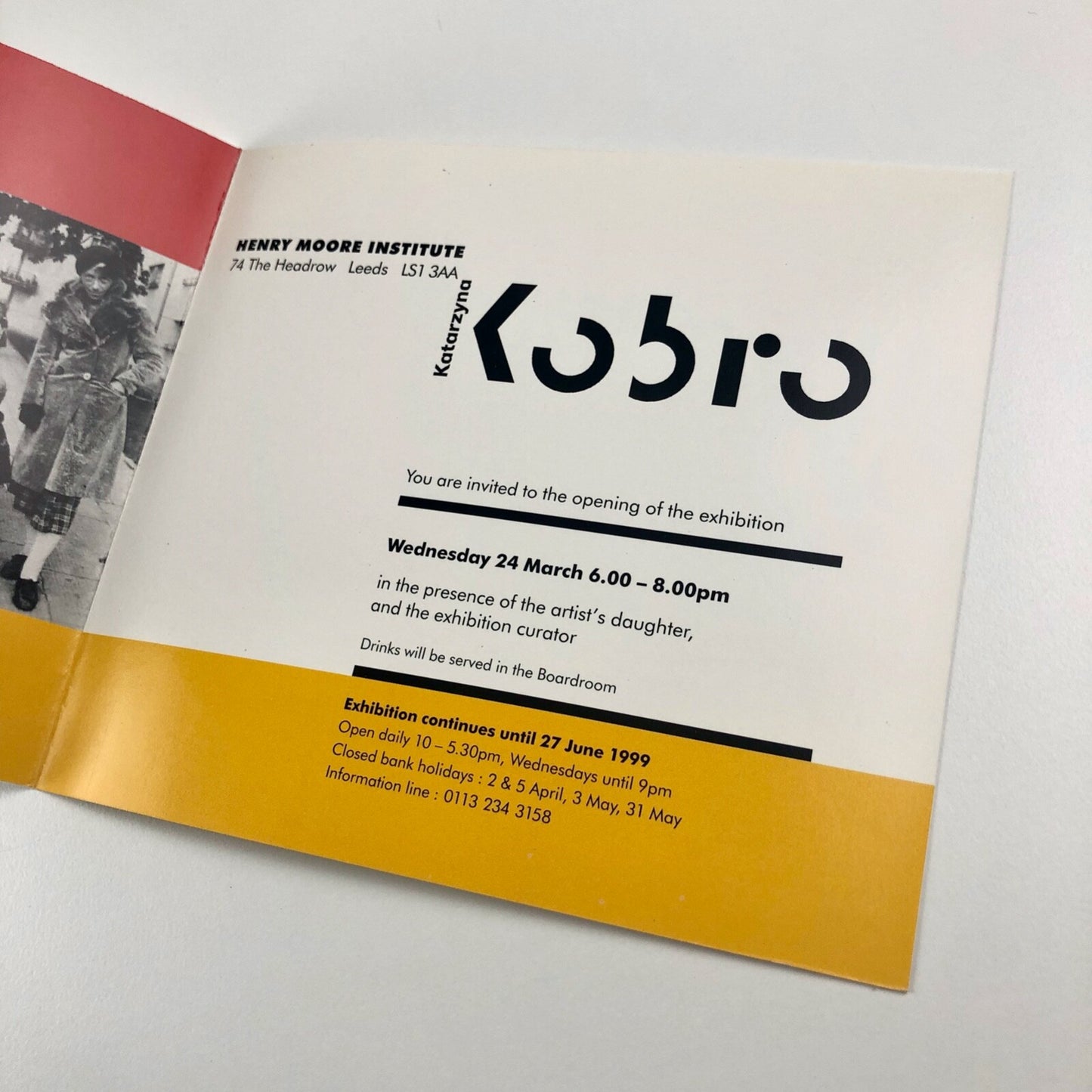 Katarzyna Kobro | Private View invitation card | Henry Moore Institute 1999