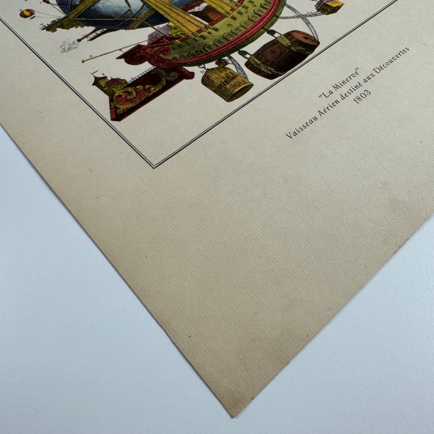 Coloured print of La Minerve Vaisseau Aérien destiné aux Découvertes 1803, Aerial Press 1956