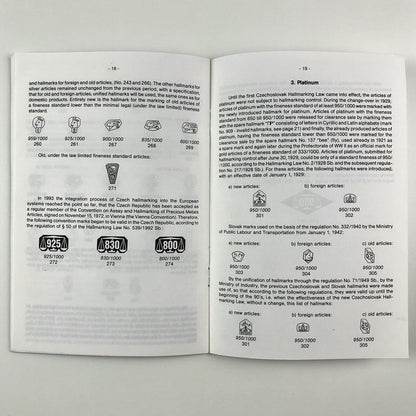 Assay Office List of Hallmarks Valid in the Czech Republic | Prague, 1993