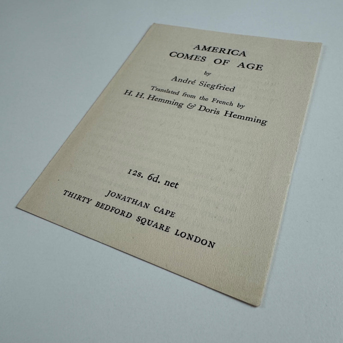 Tiny leaflet/order form for America Comes of Age by André Siegfried Jonathan Cape c.1927