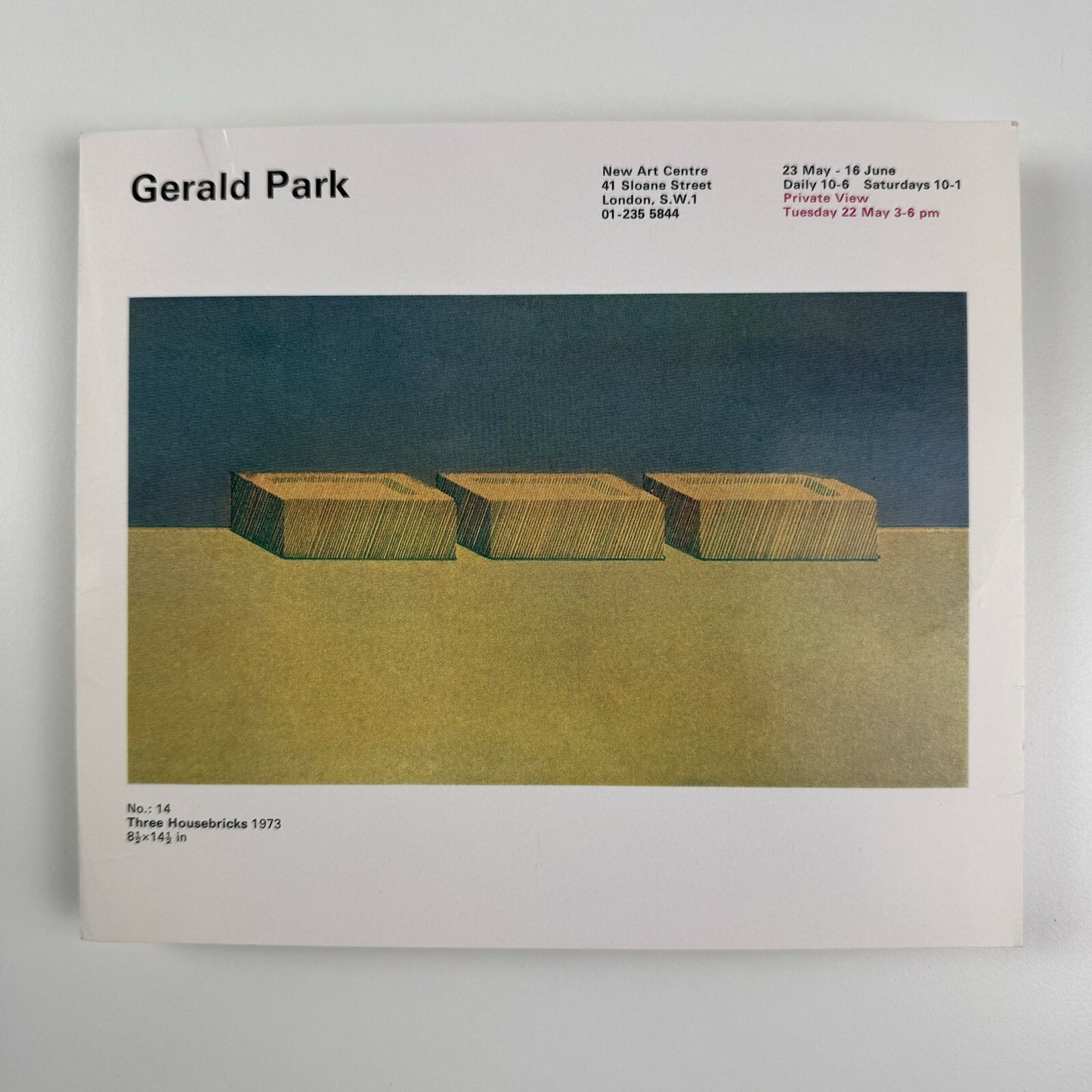 Private view invite – Gerald Park | New Art Centre, London 1973