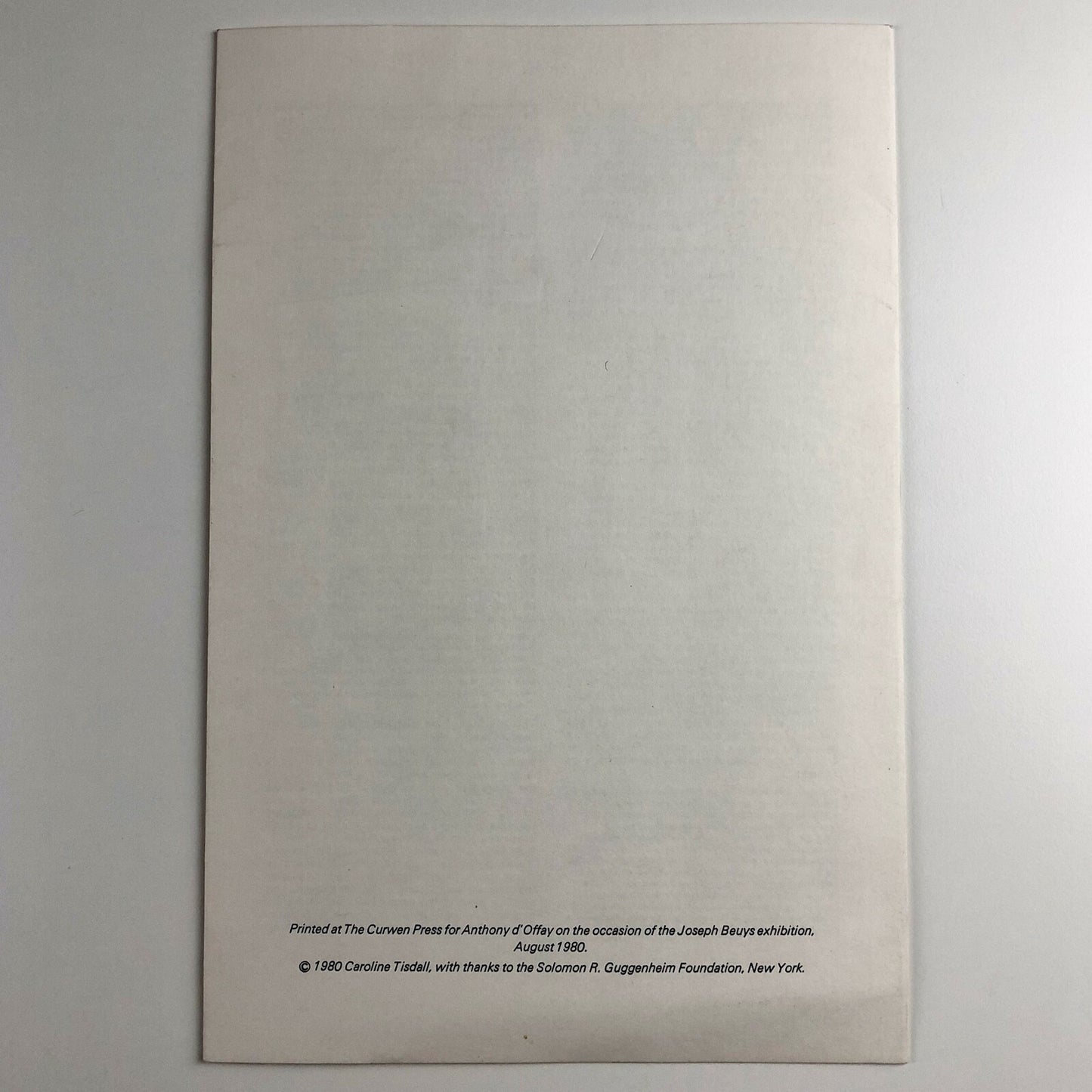 Joseph Beuys | Anthony d'Offay exhibition leaflet | August 1980 | Text by Caroline Tisdall