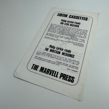 Promotional leaflet for The Marvell Press Philip Larkin The Less Deceived, undated